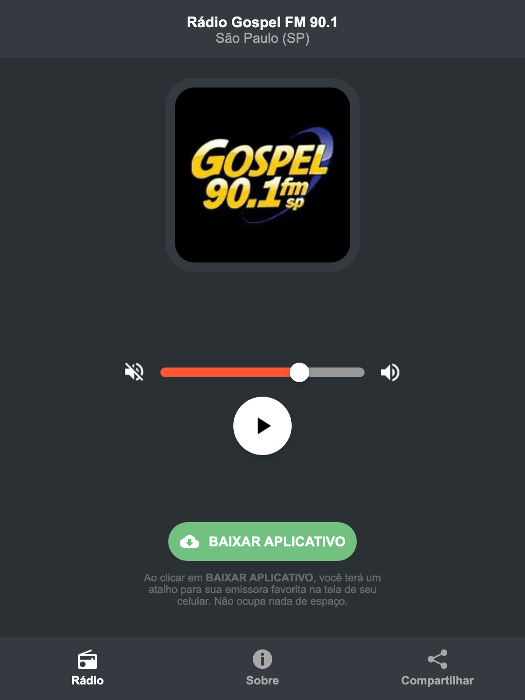 Screenshot do aplicativo da Rádio Gospel FM 90.1