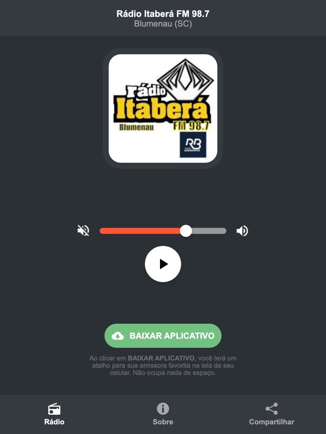 Screenshot do aplicativo da Rádio Itaberá FM 98.7