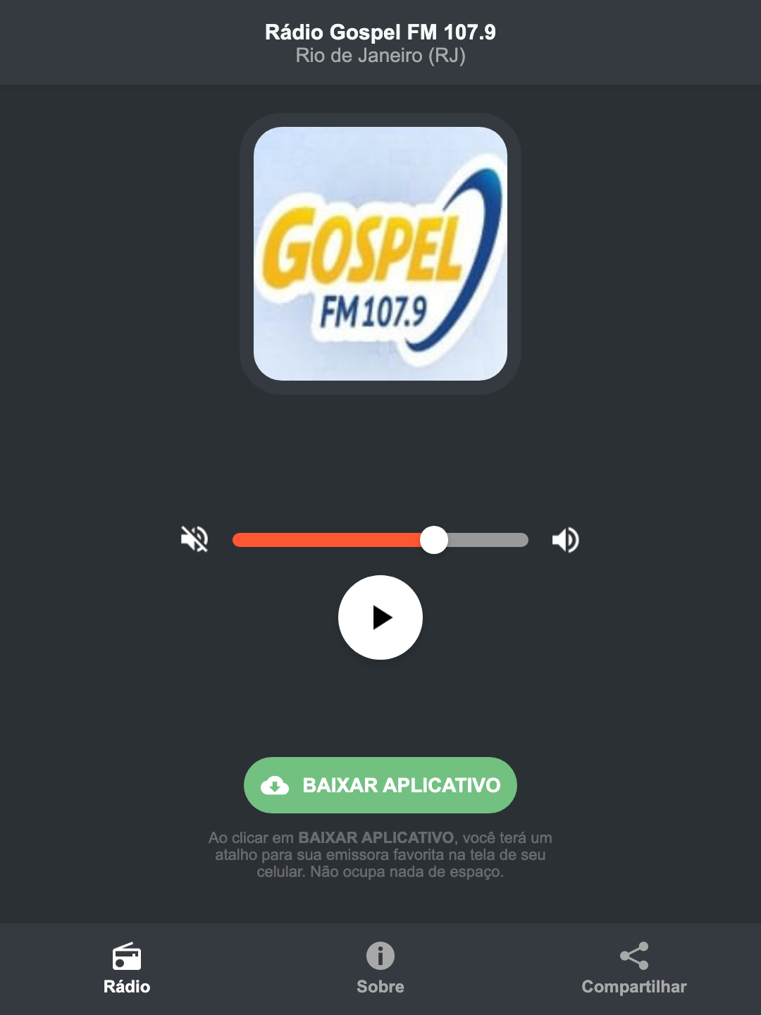 Screenshot do aplicativo da Rádio Gospel FM 107.9