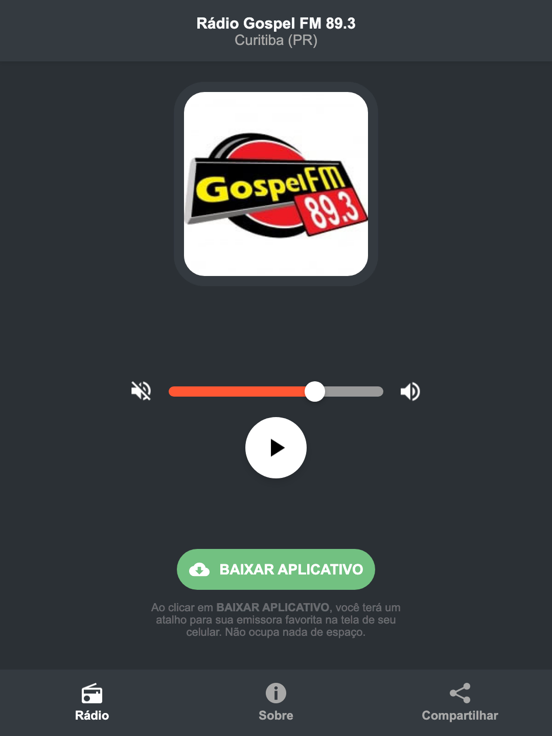 Screenshot do aplicativo da Rádio Gospel FM 89.3