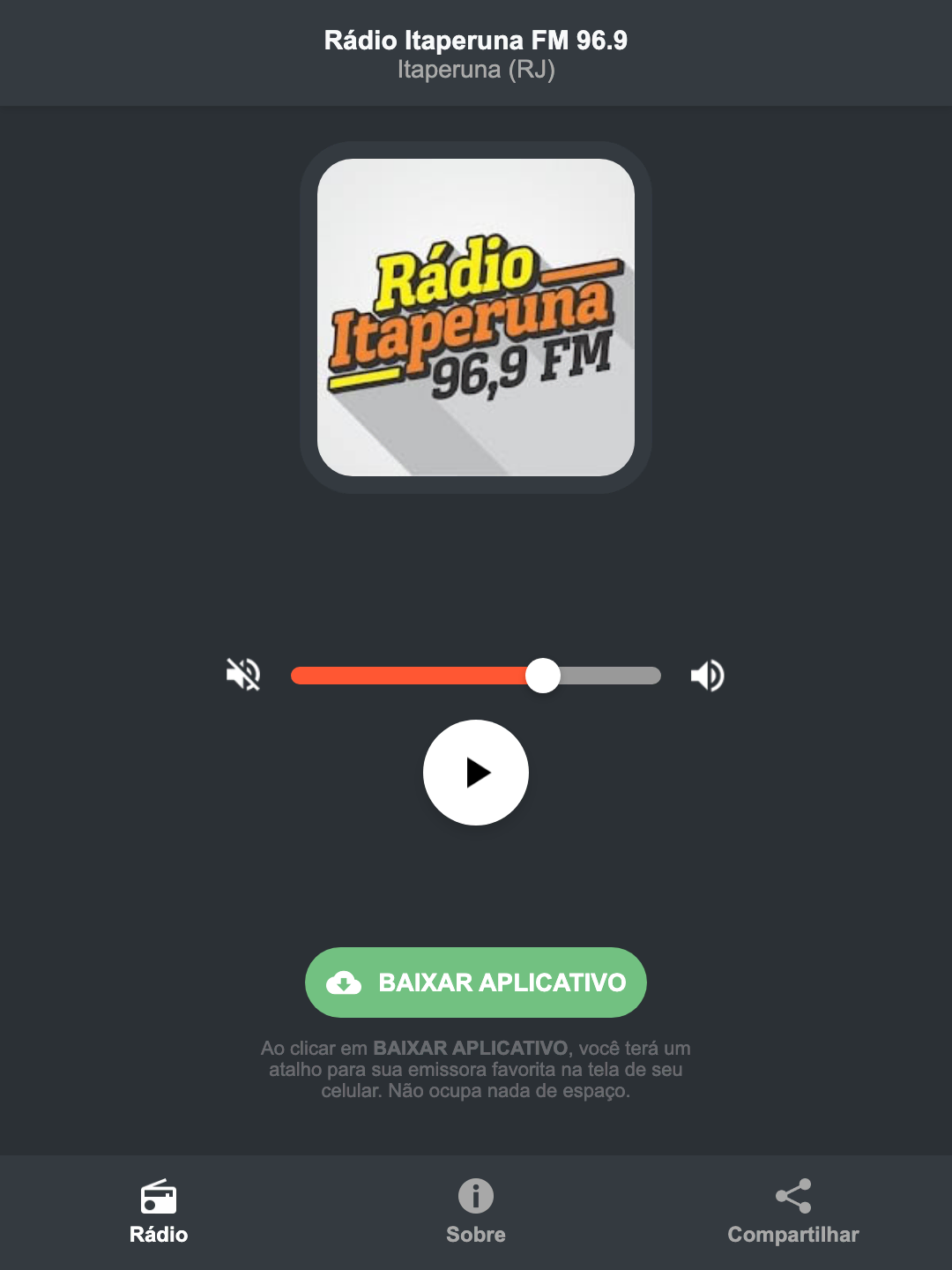 Screenshot do aplicativo da Rádio Itaperuna FM 96.9