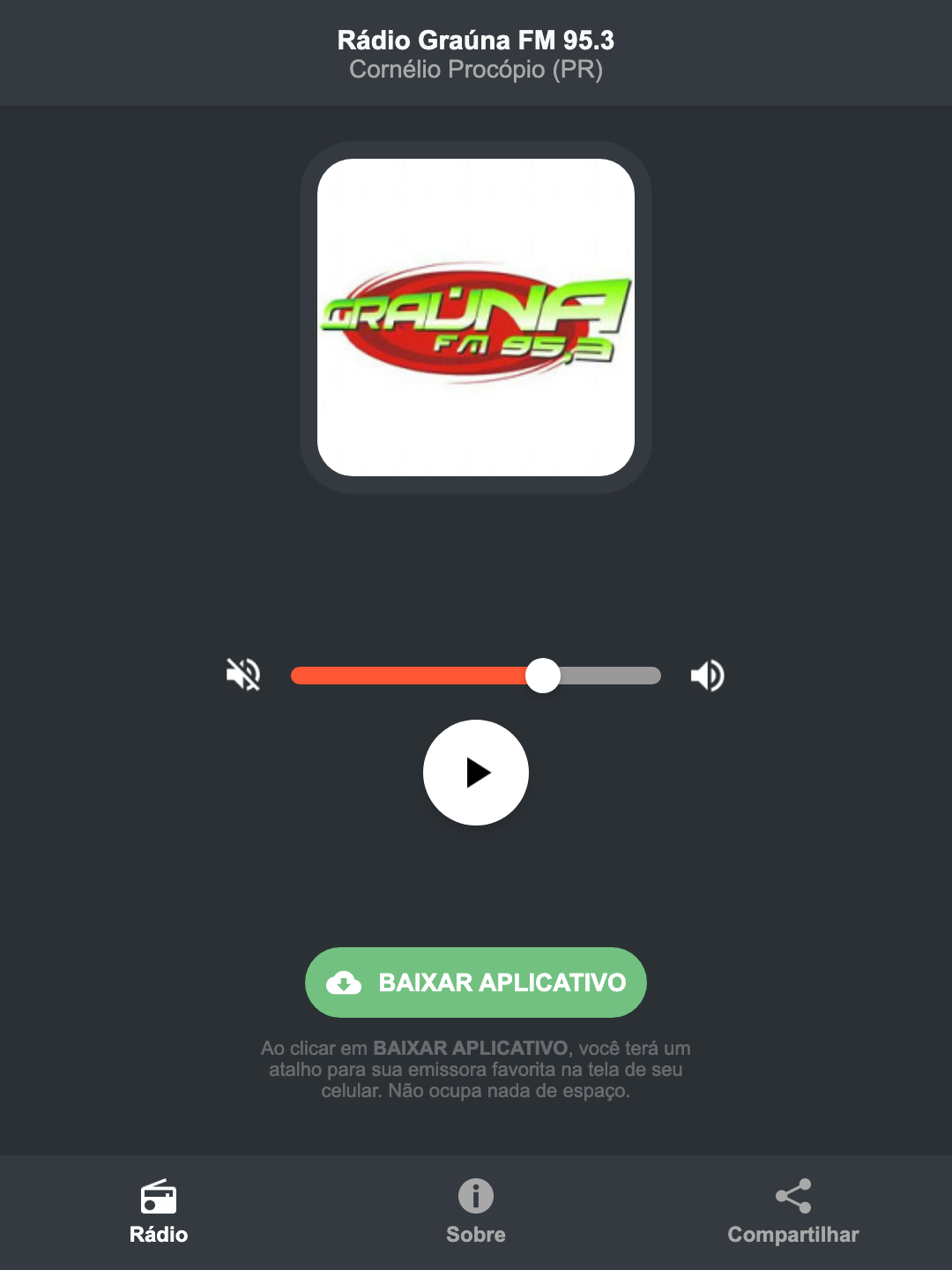 Screenshot do aplicativo da Rádio Graúna FM 95.3