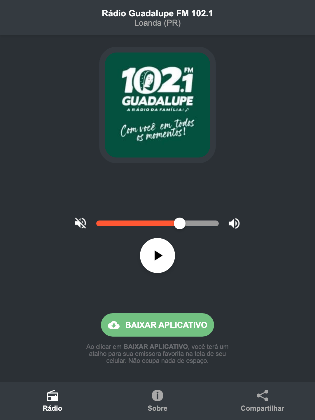 Screenshot do aplicativo da Rádio Guadalupe FM 102.1