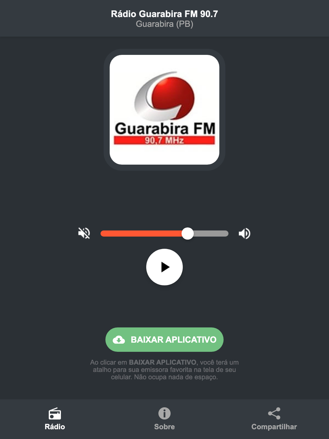 Screenshot do aplicativo da Rádio Guarabira FM 90.7