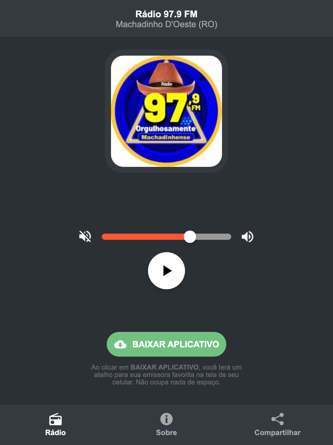 Screenshot do aplicativo da Rádio 97.9 FM