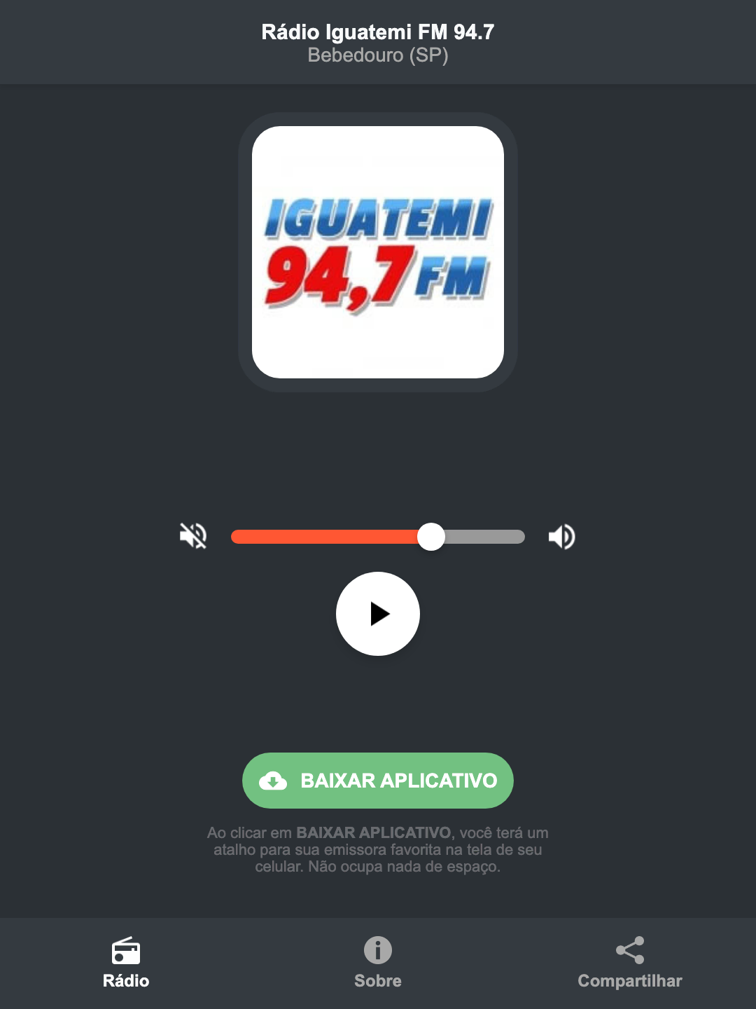 Screenshot do aplicativo da Rádio Iguatemi FM 94.7