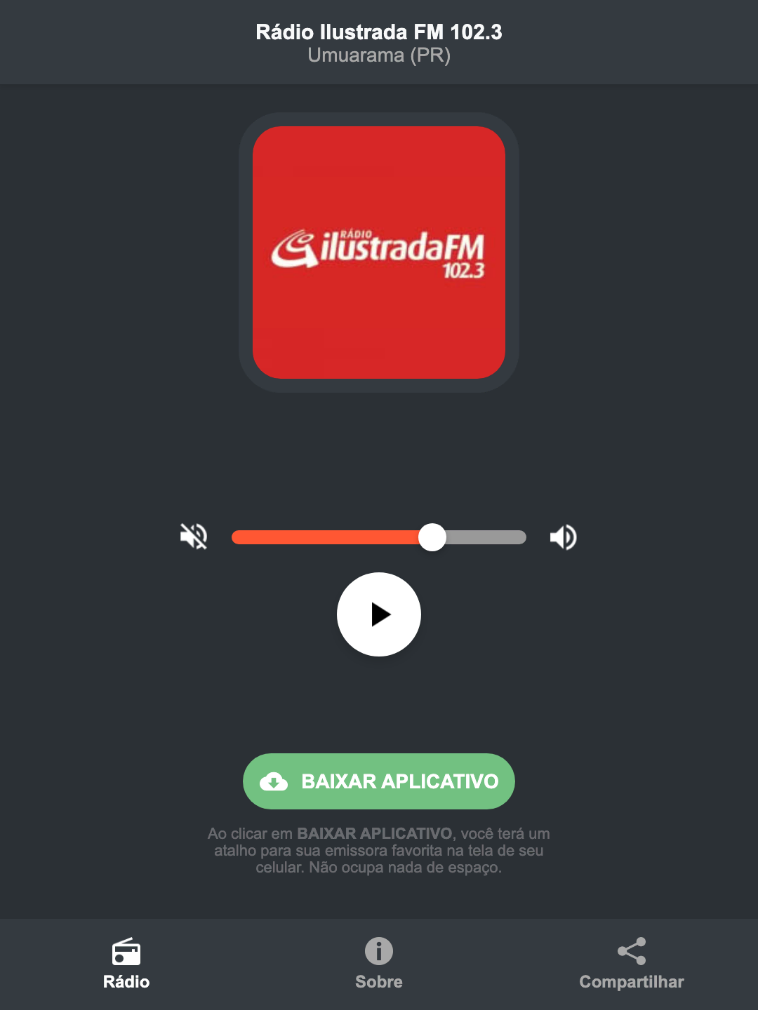 Screenshot do aplicativo da Rádio Ilustrada FM 102.3