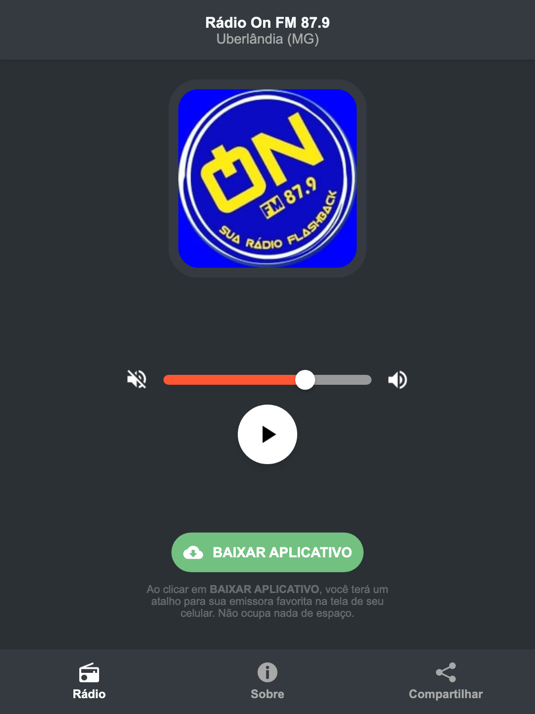 Screenshot do aplicativo da Rádio On FM 87.9