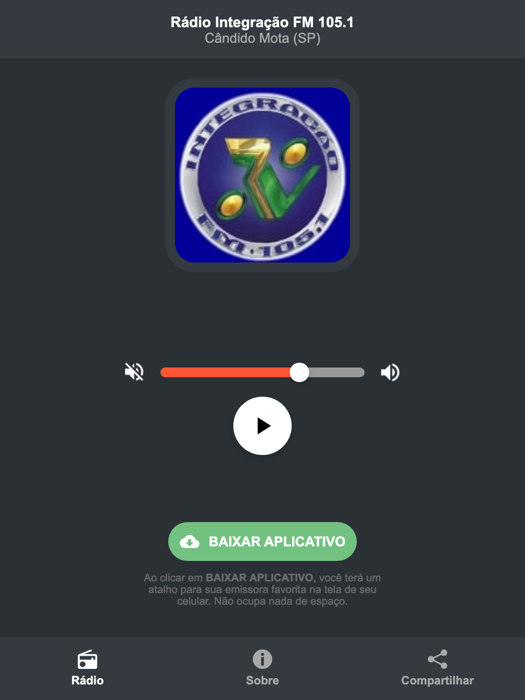 Screenshot do aplicativo da Rádio Integração FM 105.1