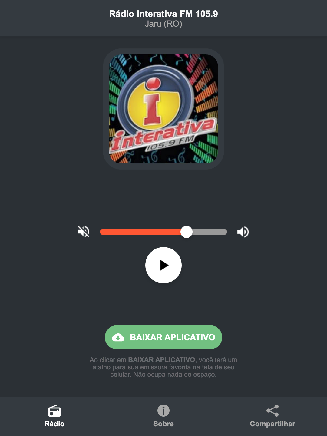 Screenshot do aplicativo da Rádio Interativa FM 105.9