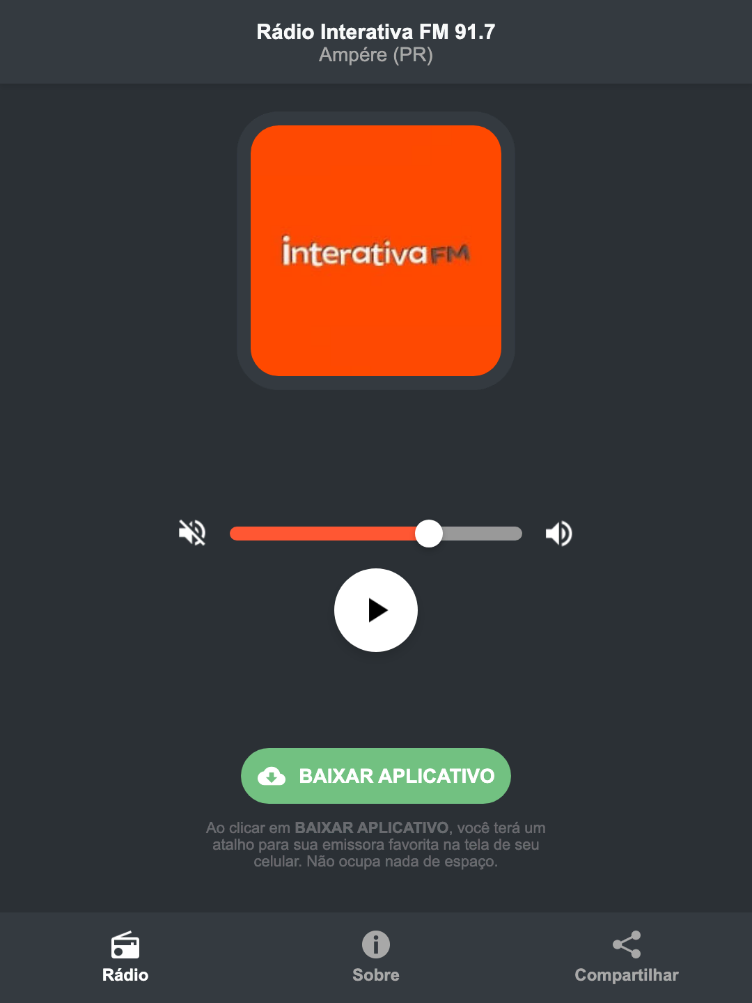 Screenshot do aplicativo da Rádio Interativa FM 91.7