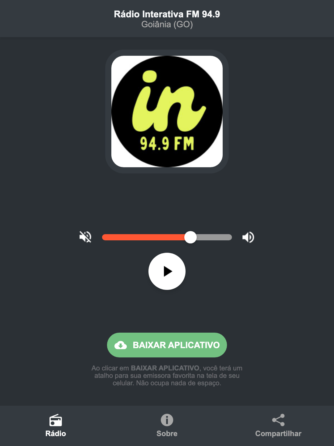 Screenshot do aplicativo da Rádio Interativa FM 94.9