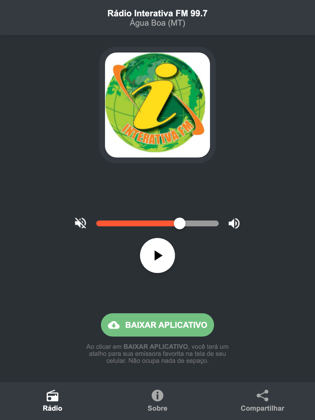 Screenshot do aplicativo da Rádio Interativa FM 99.7