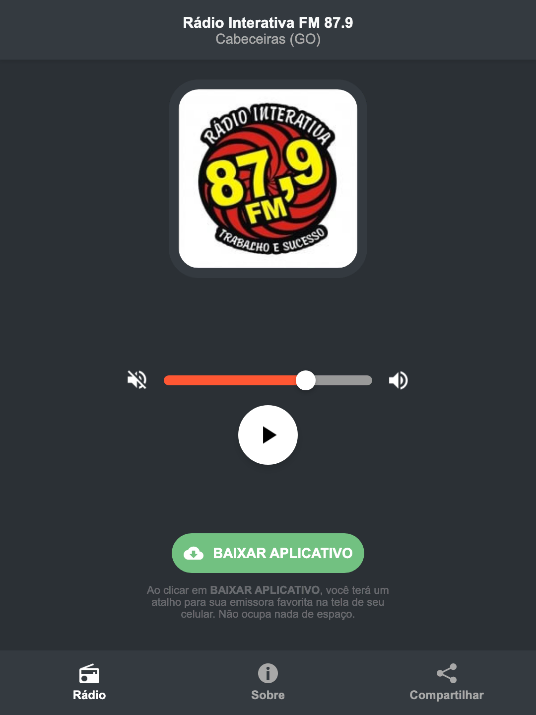 Screenshot do aplicativo da Rádio Interativa FM 87.9