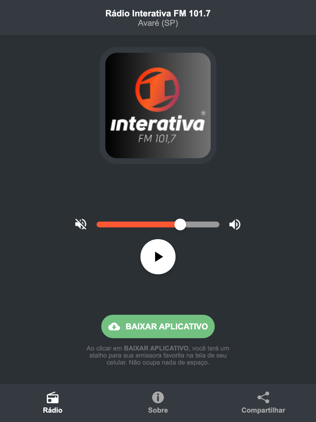 Screenshot do aplicativo da Rádio Interativa FM 101.7