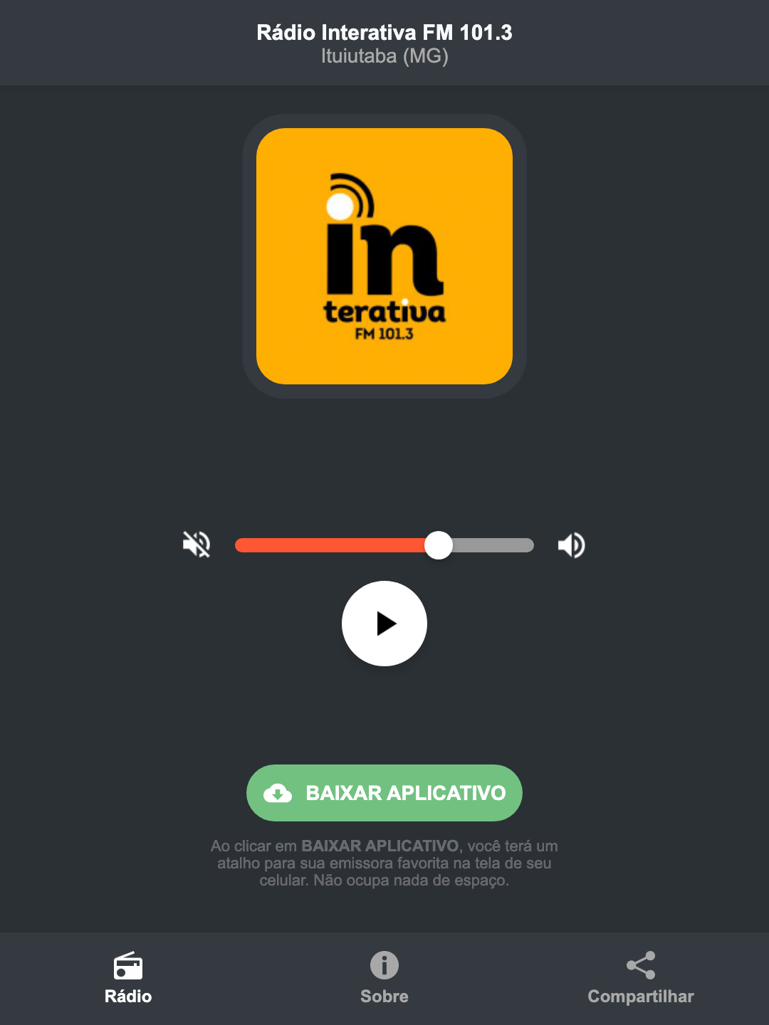 Screenshot do aplicativo da Rádio Interativa FM 101.3