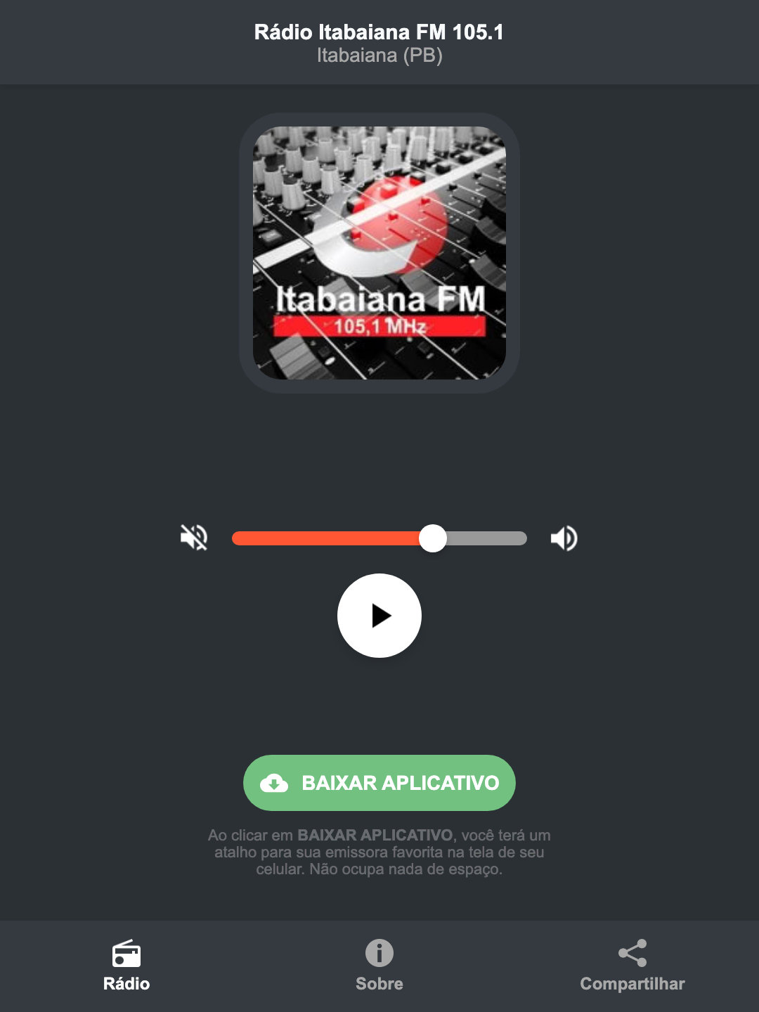 Screenshot do aplicativo da Rádio Itabaiana FM 105.1