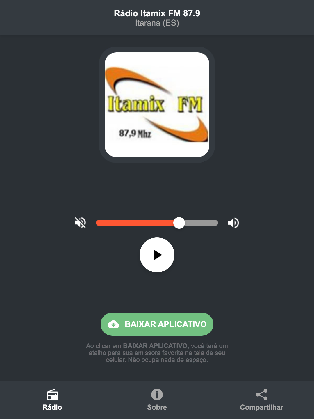 Screenshot do aplicativo da Rádio Itamix FM 87.9