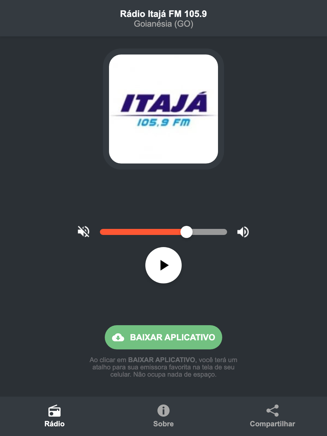 Screenshot do aplicativo da Rádio Itajá FM 105.9