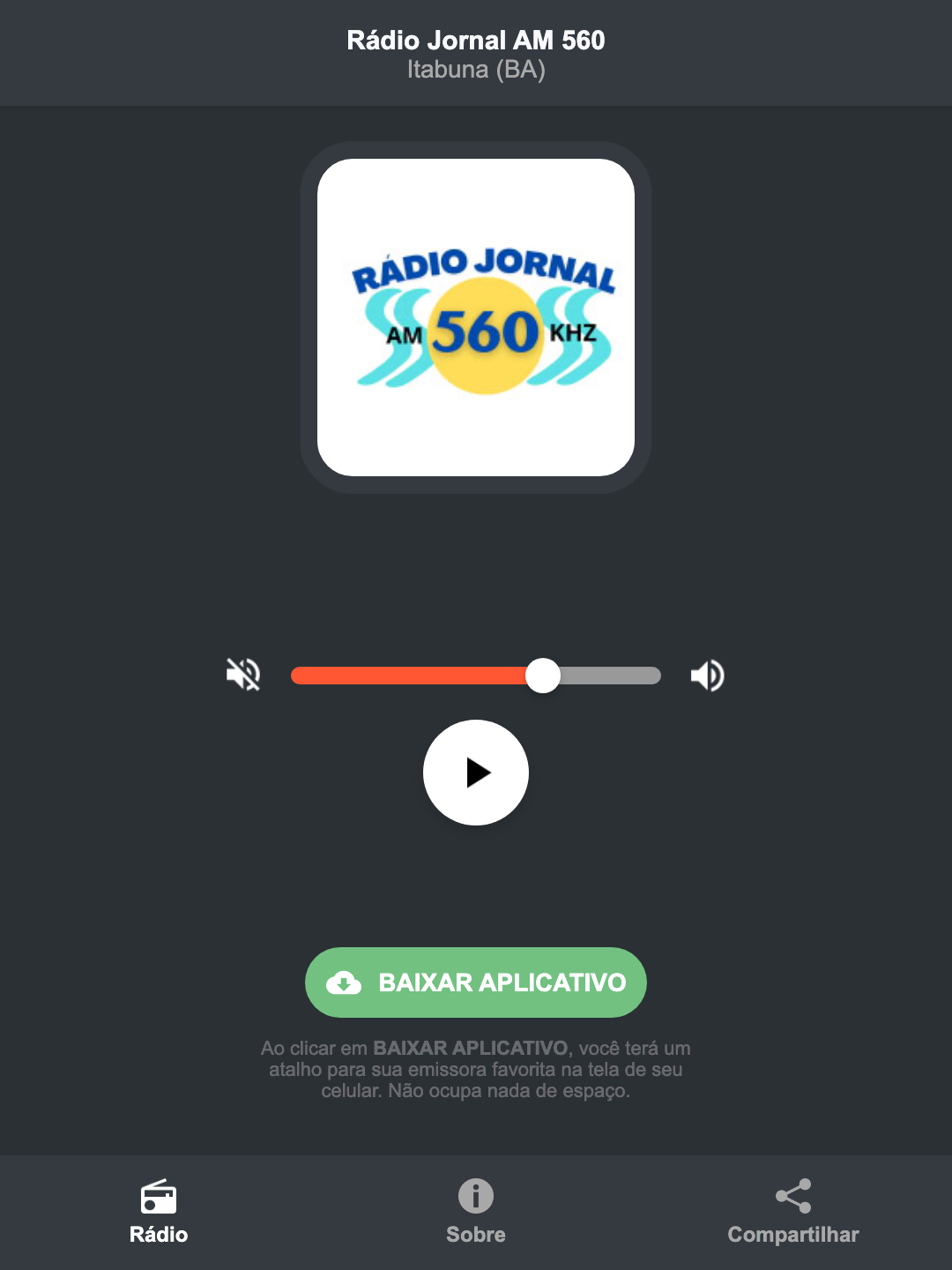 Screenshot do aplicativo da Rádio Jornal AM 560
