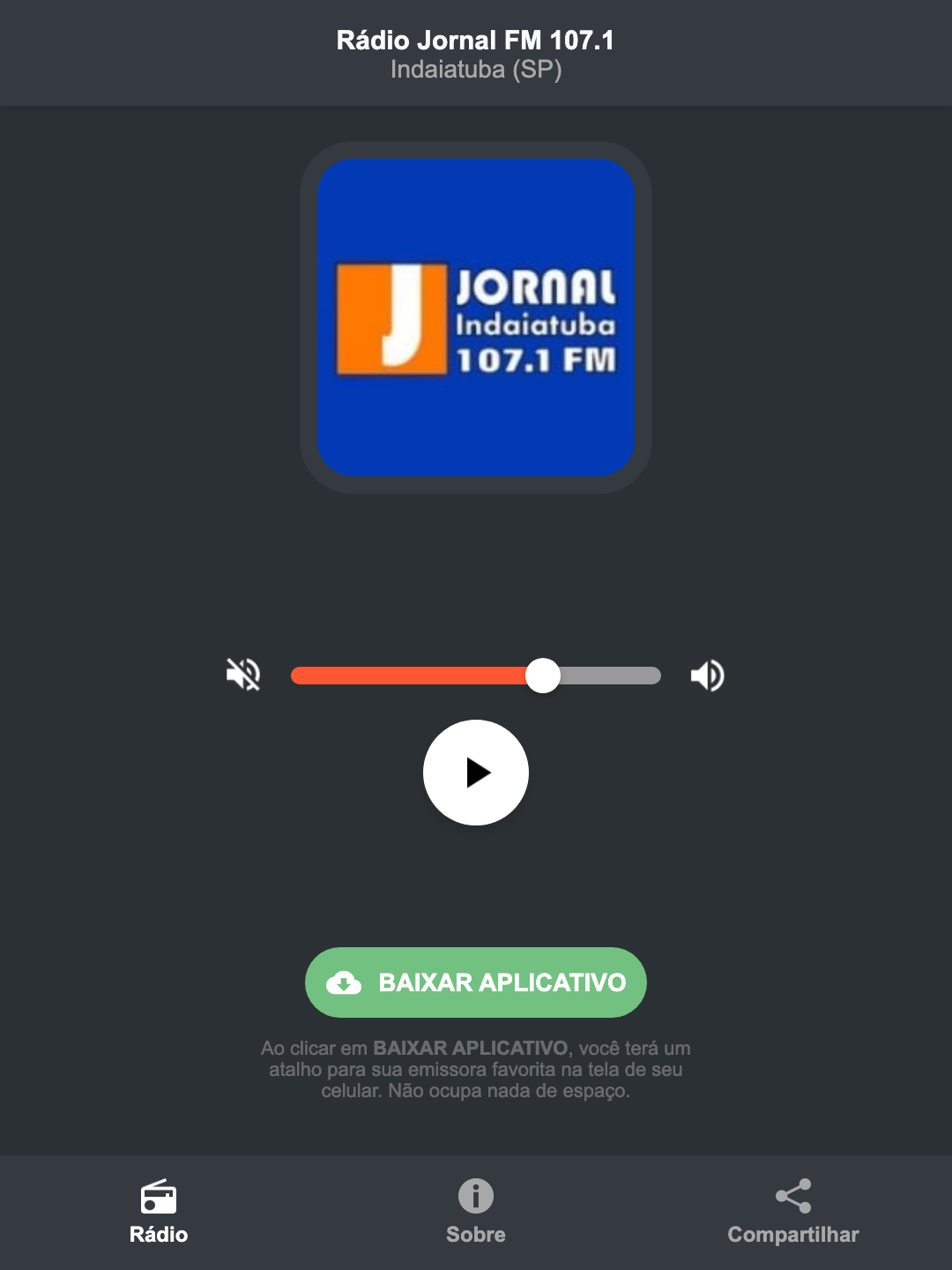 Screenshot do aplicativo da Rádio Jornal FM 107.1