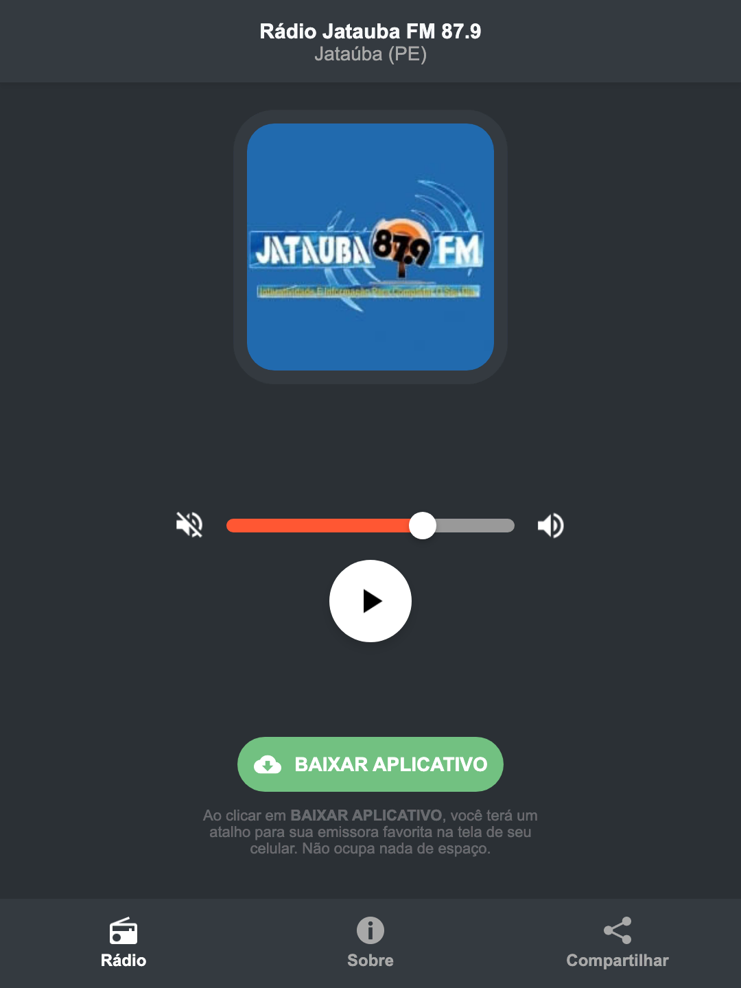 Screenshot do aplicativo da Rádio Jatauba FM 87.9
