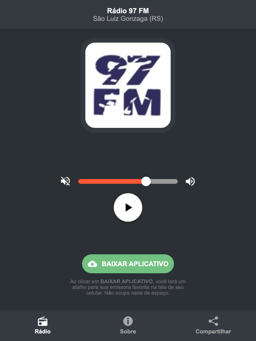 Screenshot do aplicativo da Rádio 97 FM