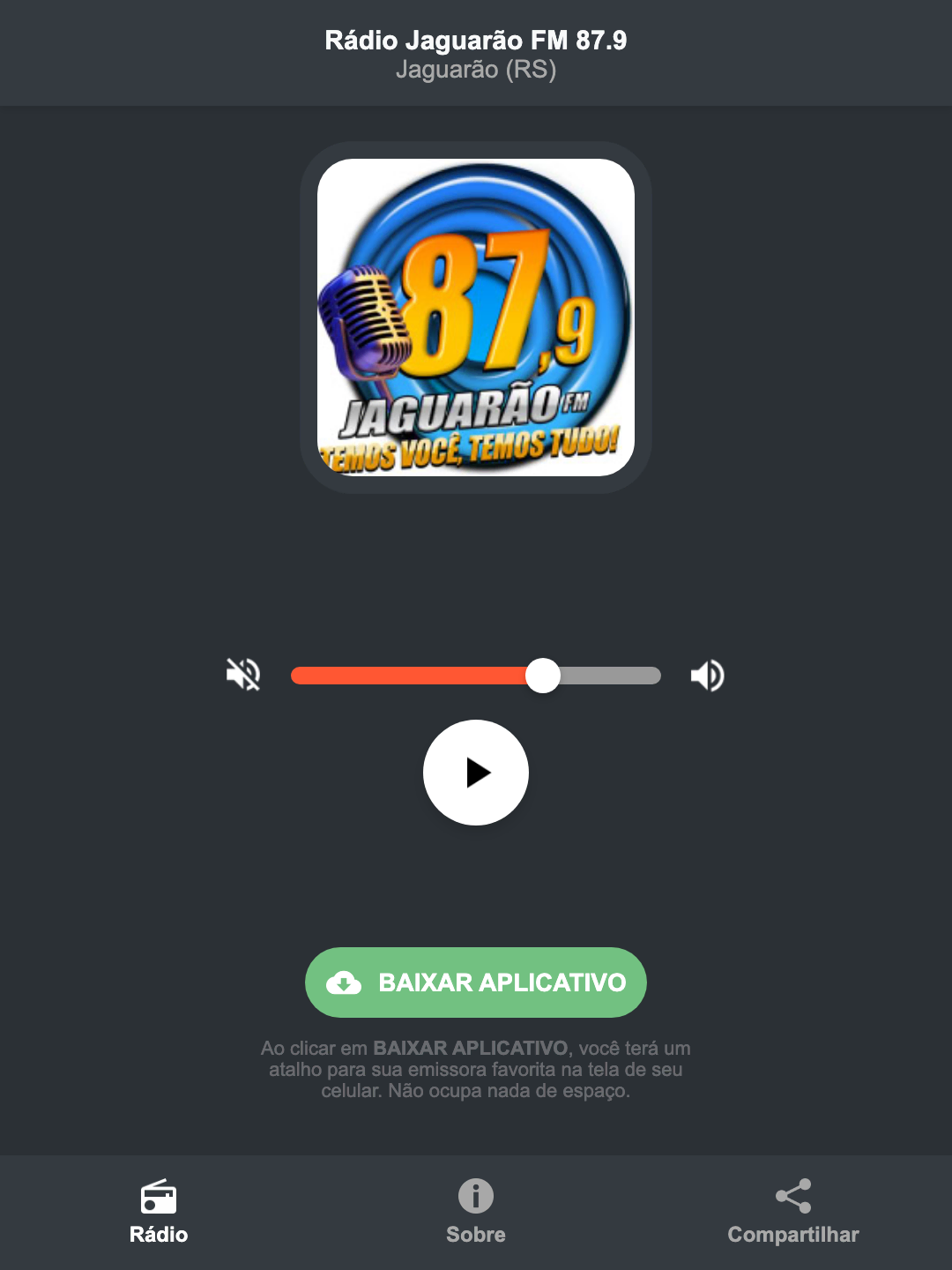 Screenshot do aplicativo da Rádio Jaguarão FM 87.9