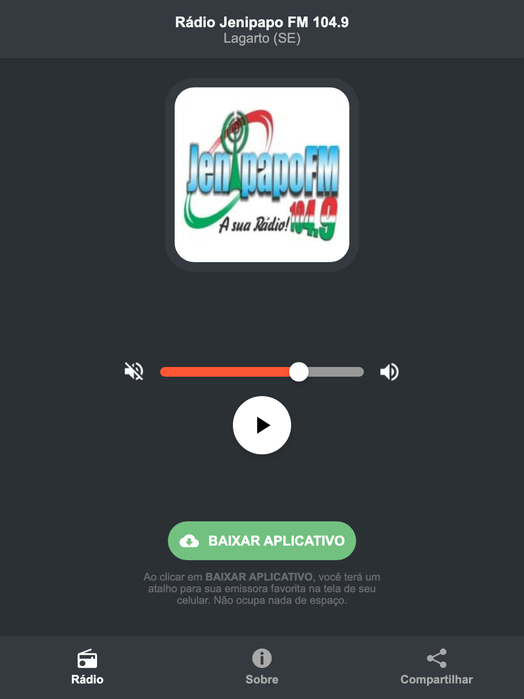 Screenshot do aplicativo da Rádio Jenipapo FM 104.9