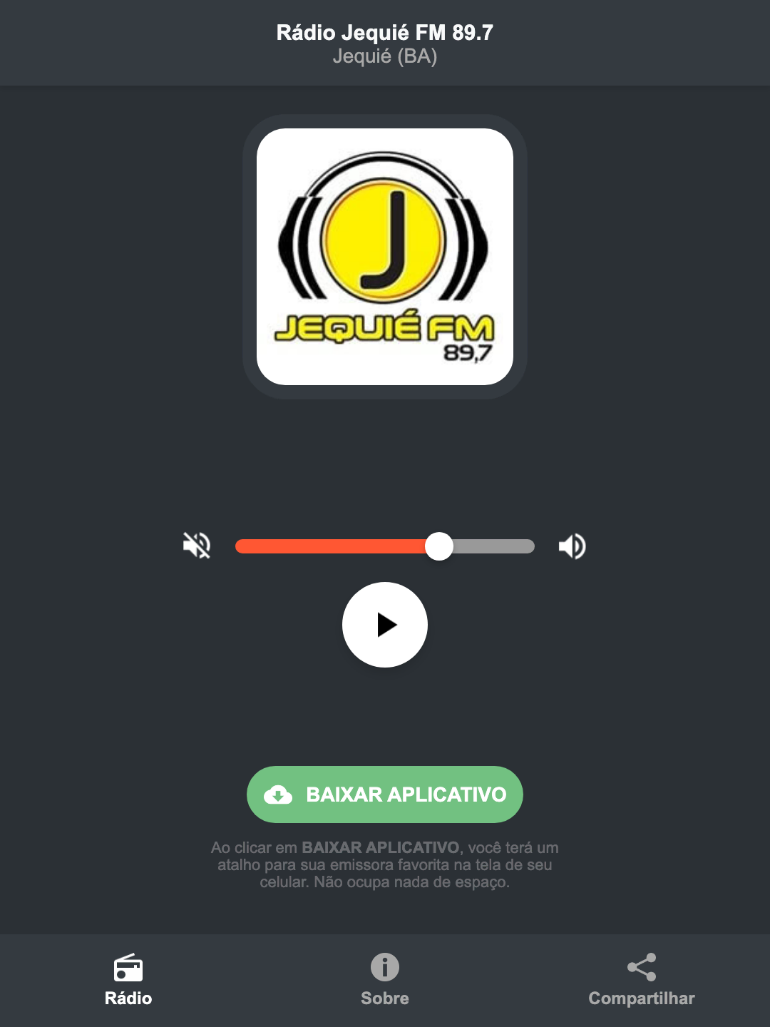 Screenshot do aplicativo da Rádio Jequié FM 89.7