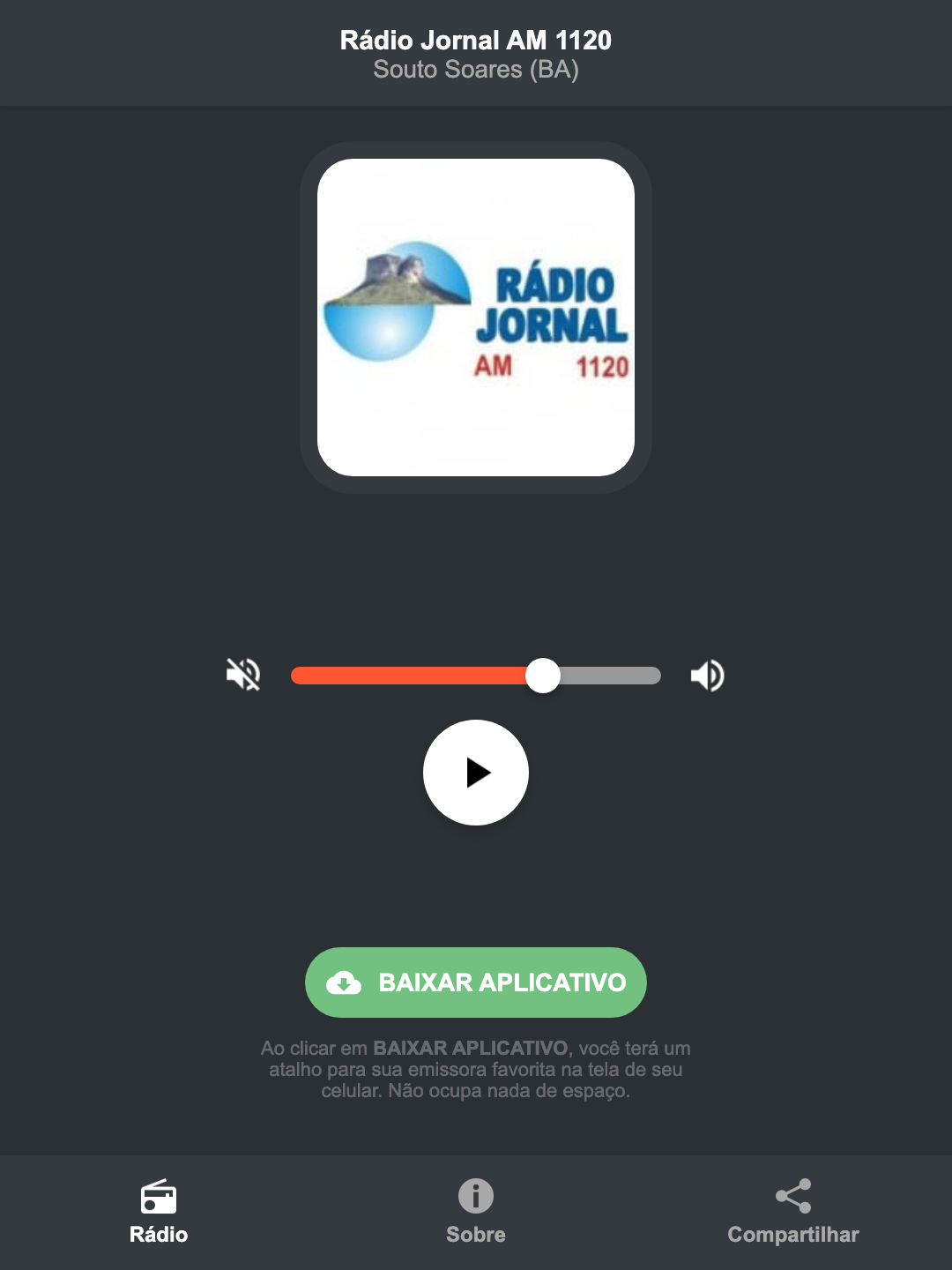 Screenshot do aplicativo da Rádio Jornal AM 1120
