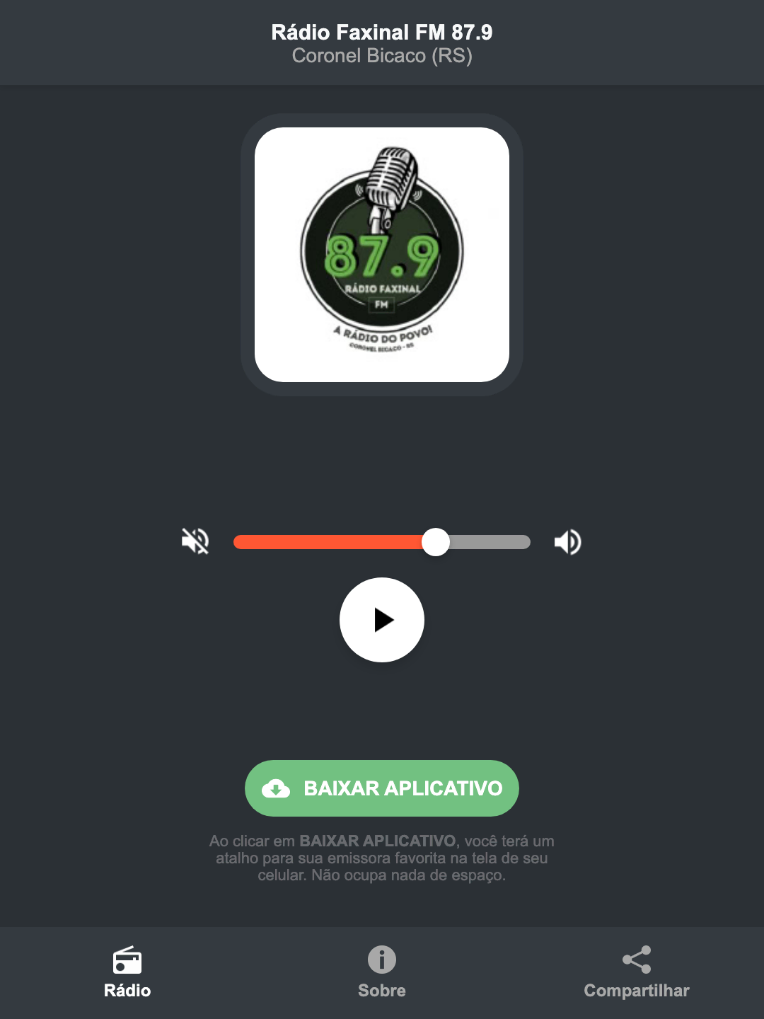 Screenshot do aplicativo da Rádio Faxinal FM 87.9