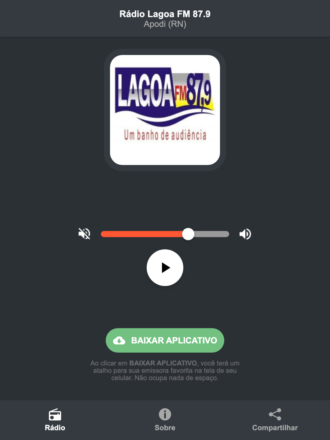 Screenshot do aplicativo da Rádio Lagoa FM 87.9