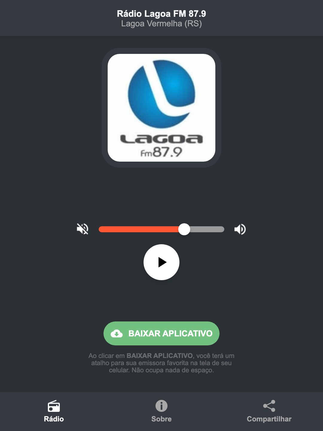 Screenshot do aplicativo da Rádio Lagoa FM 87.9