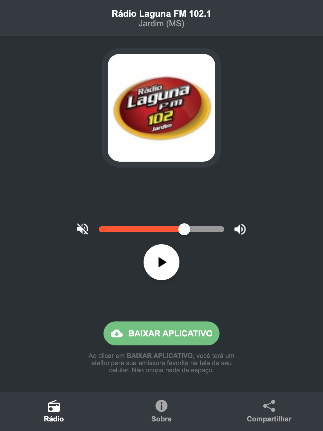 Screenshot do aplicativo da Rádio Laguna FM 102.1