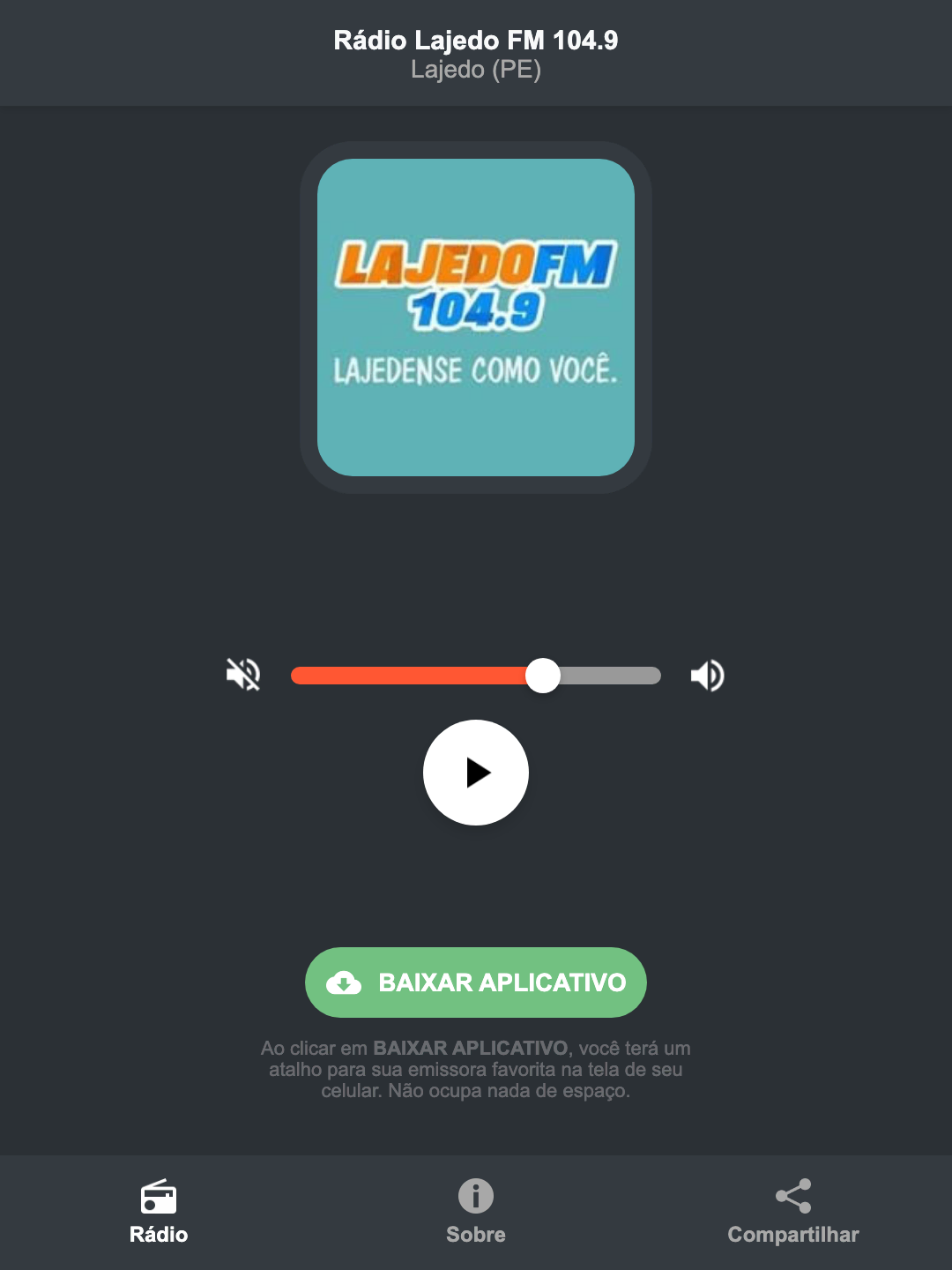 Screenshot do aplicativo da Rádio Lajedo FM 104.9
