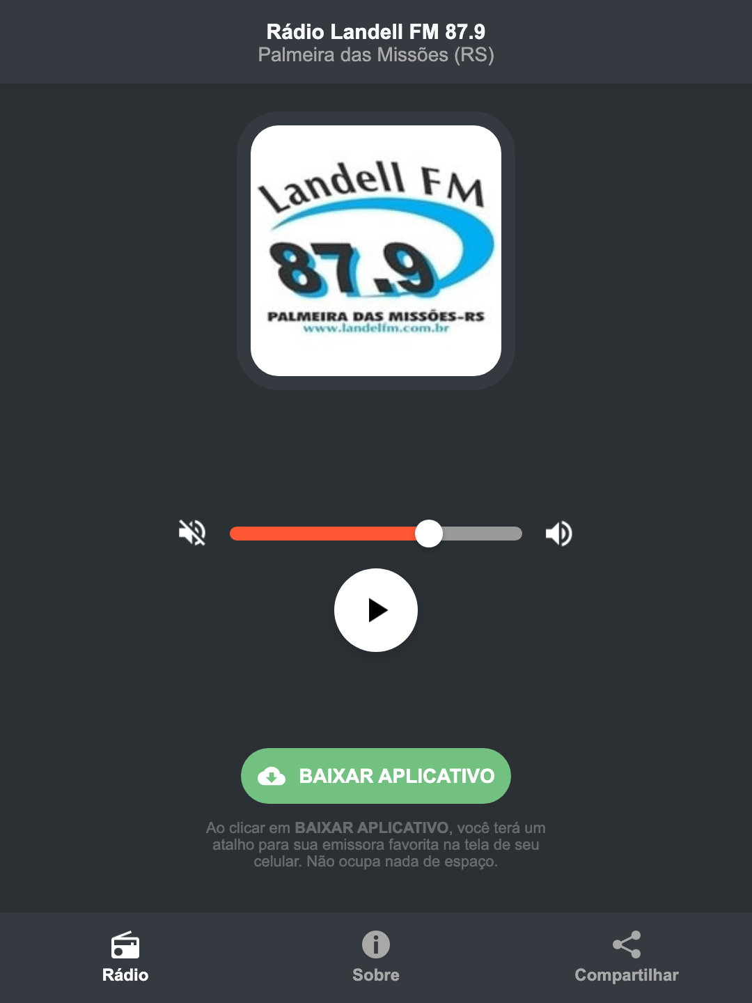 Screenshot do aplicativo da Rádio Landell FM 87.9