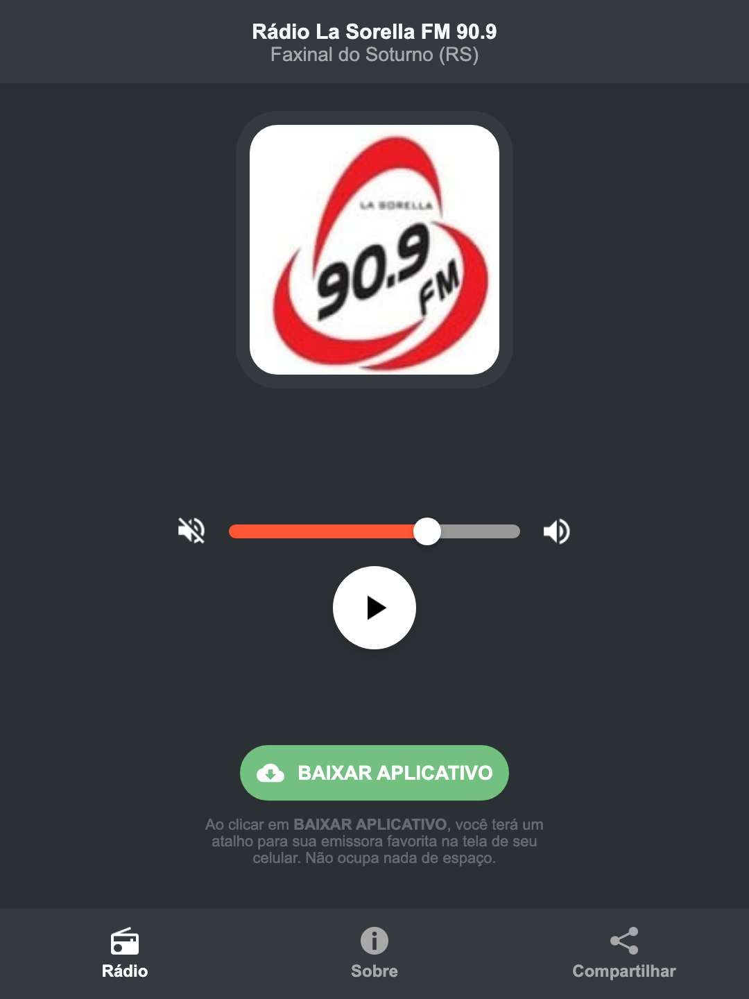 Screenshot do aplicativo da Rádio La Sorella FM 90.9
