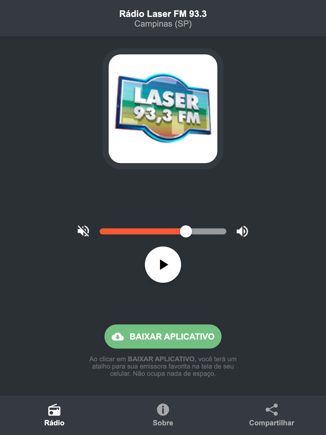 Screenshot do aplicativo da Rádio Laser FM 93.3