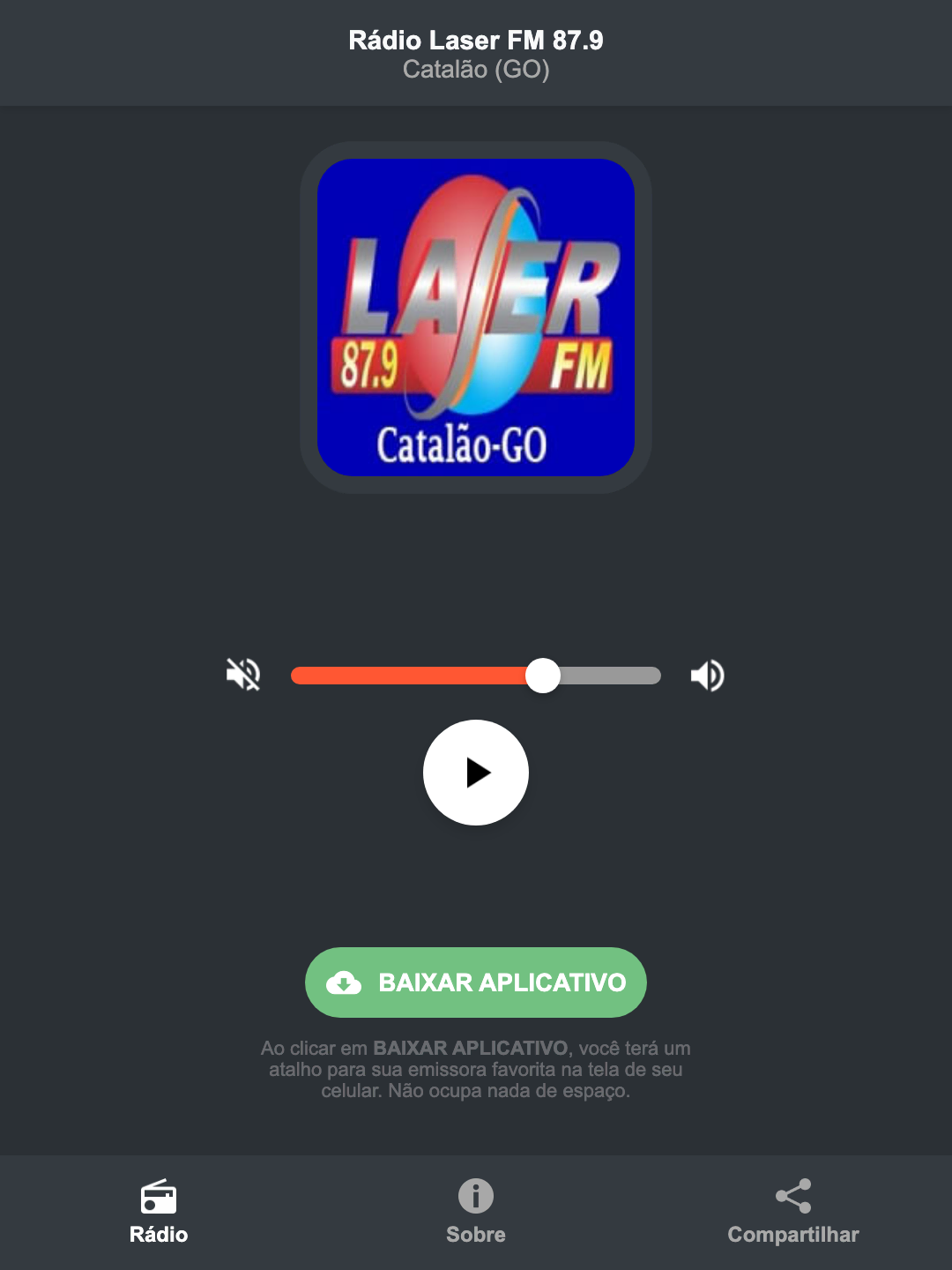 Screenshot do aplicativo da Rádio Laser FM 87.9