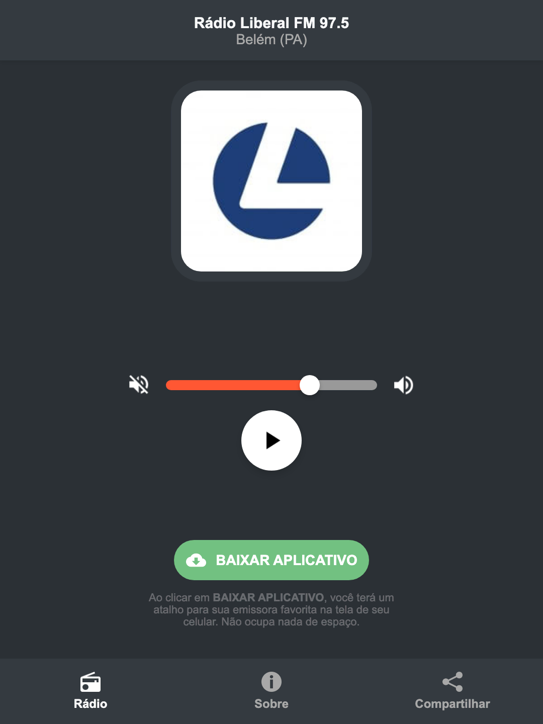 Screenshot do aplicativo da Rádio Liberal FM 97.5