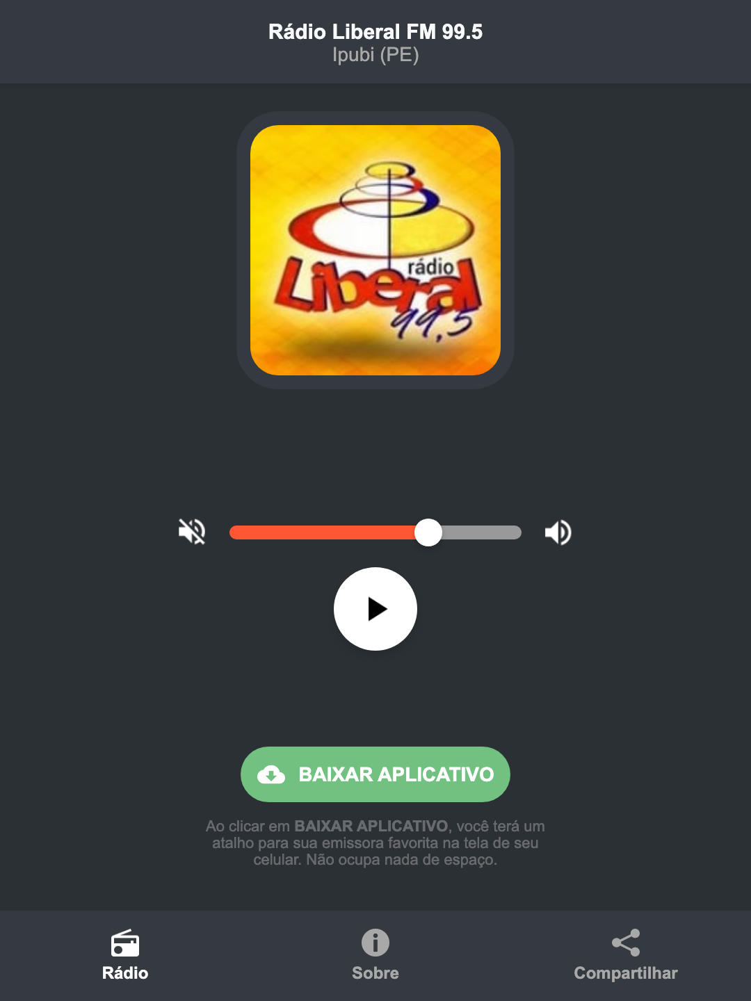 Screenshot do aplicativo da Rádio Liberal FM 99.5