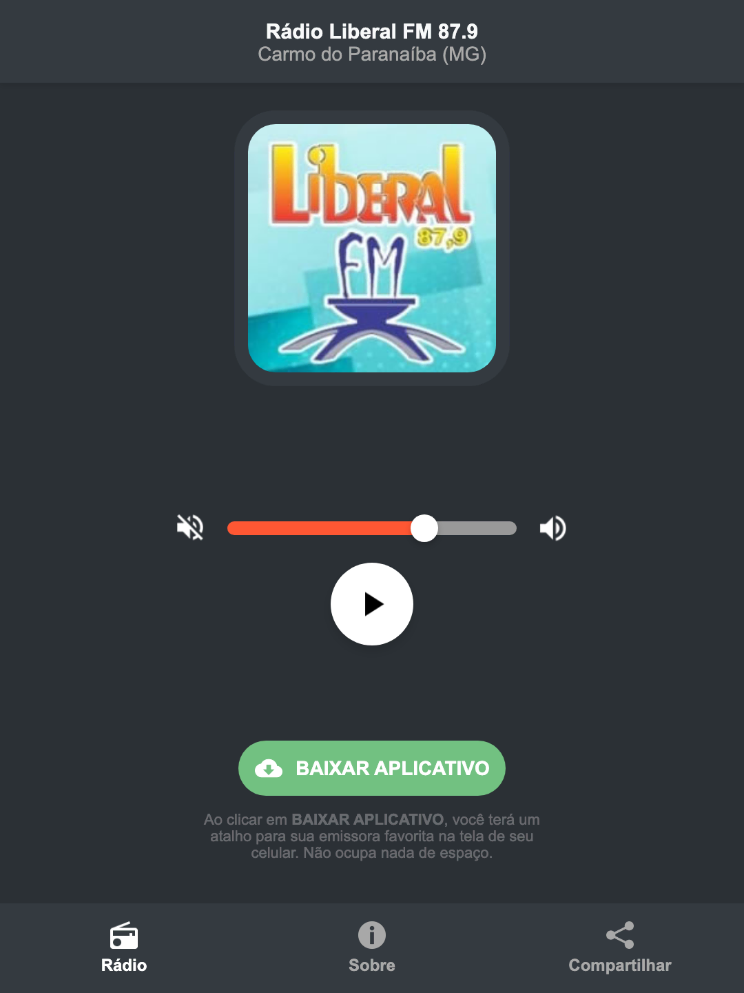 Screenshot do aplicativo da Rádio Liberal FM 87.9