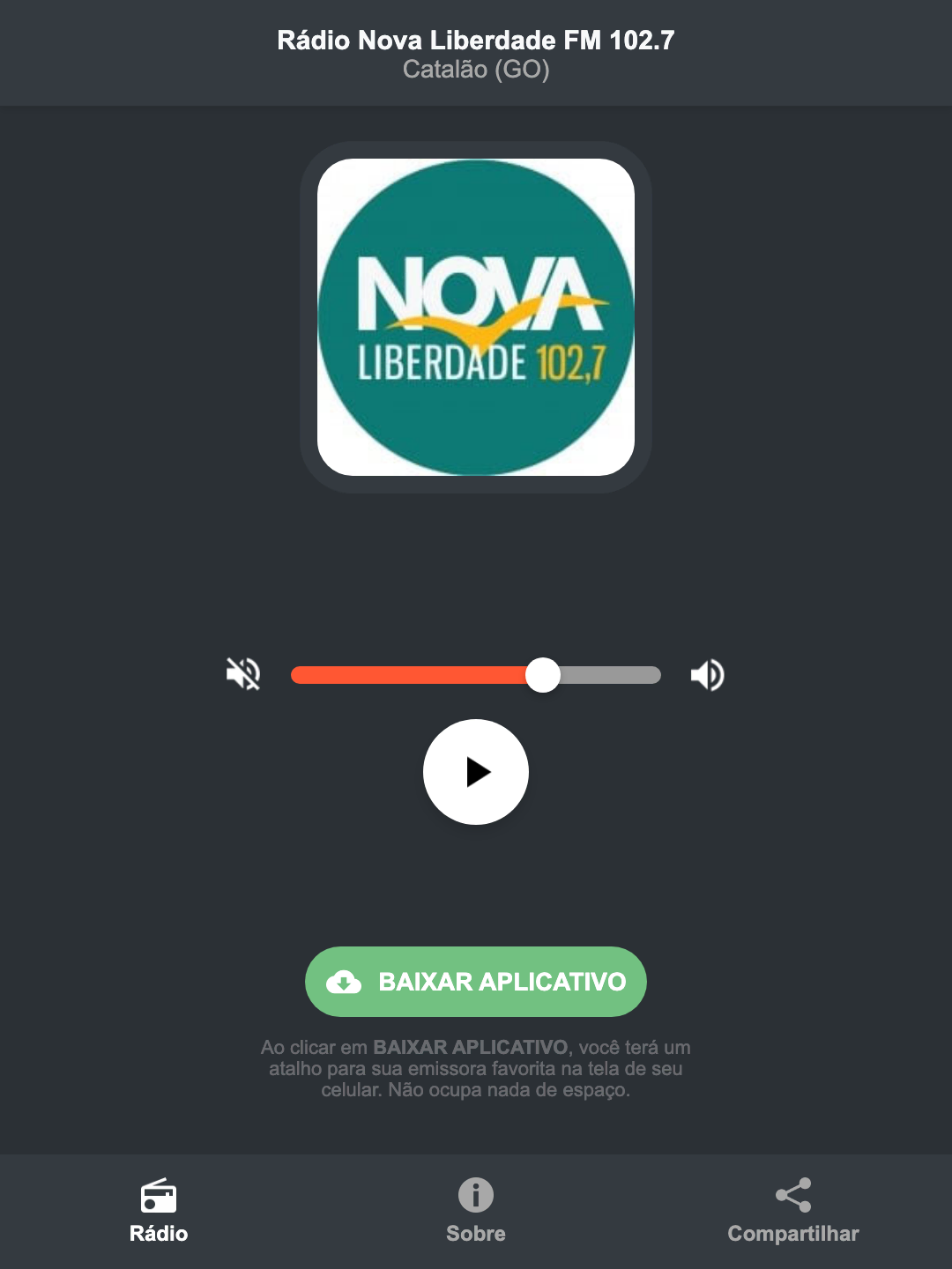Screenshot do aplicativo da Rádio Nova Liberdade FM 102.7