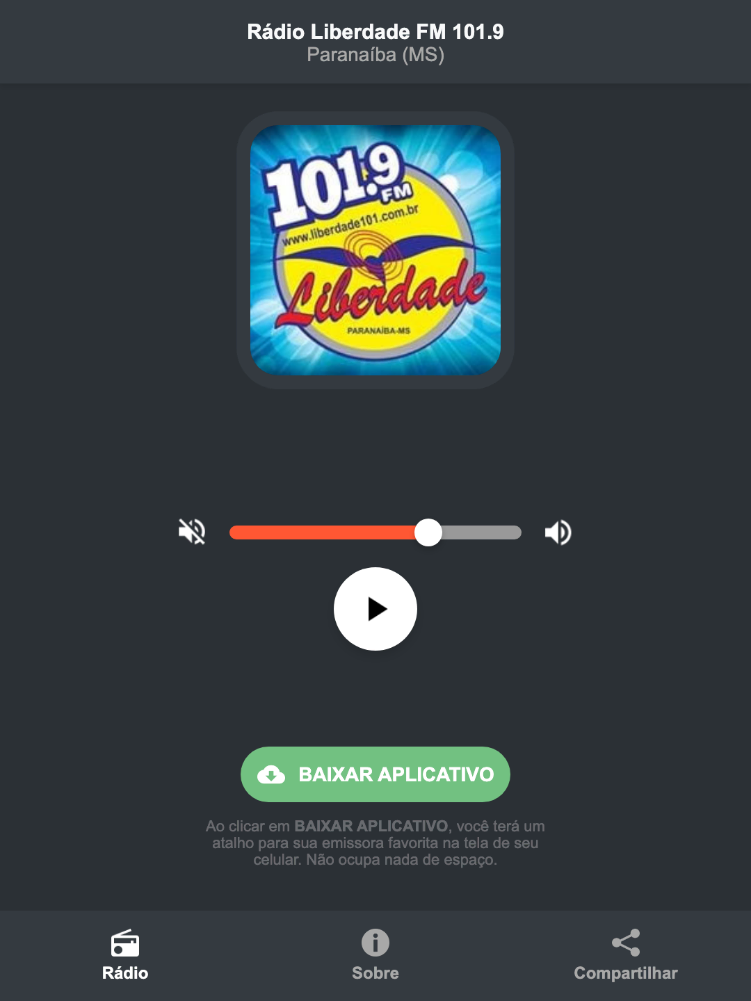 Screenshot do aplicativo da Rádio Liberdade FM 101.9