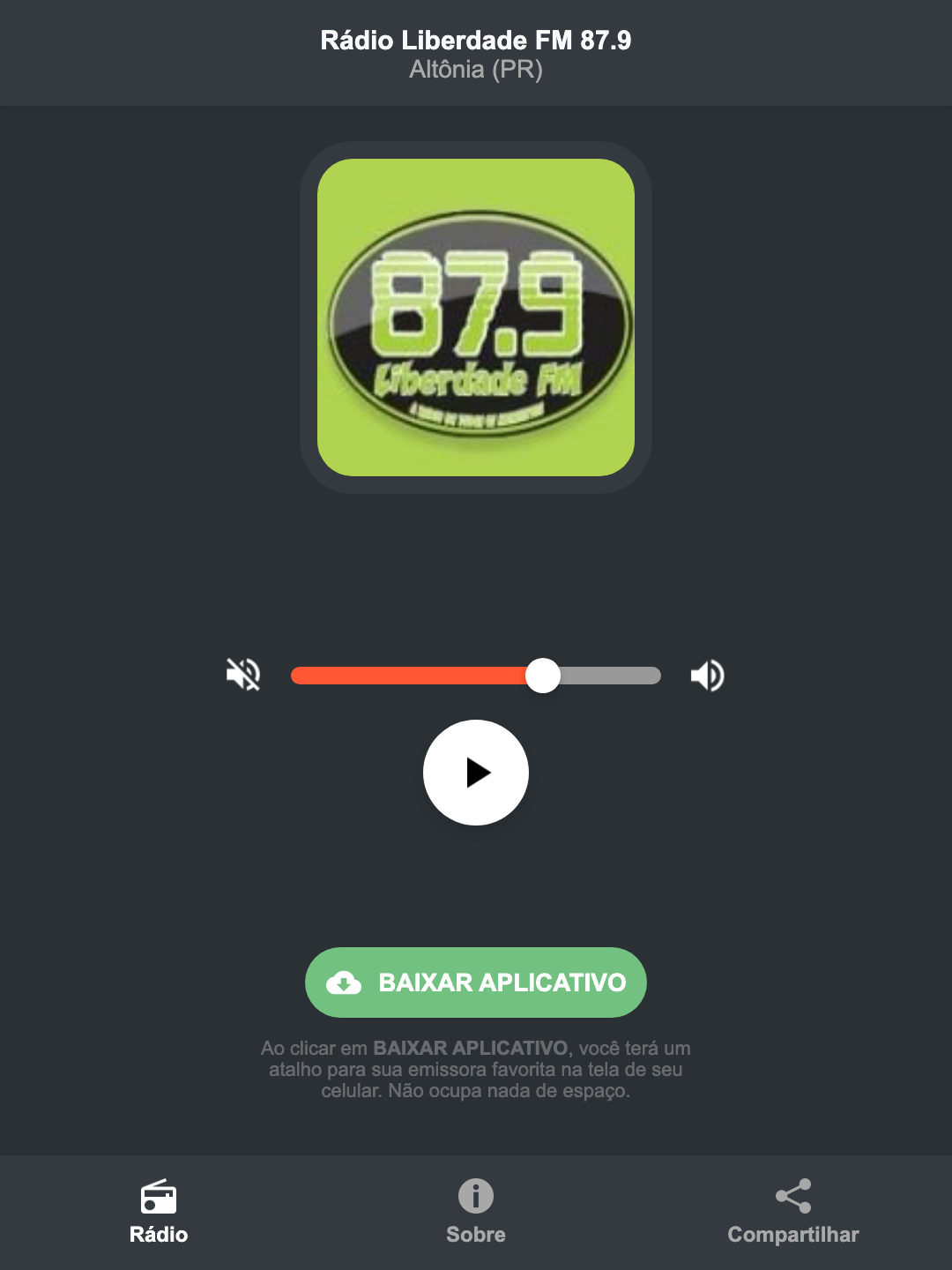 Screenshot do aplicativo da Rádio Liberdade FM 87.9