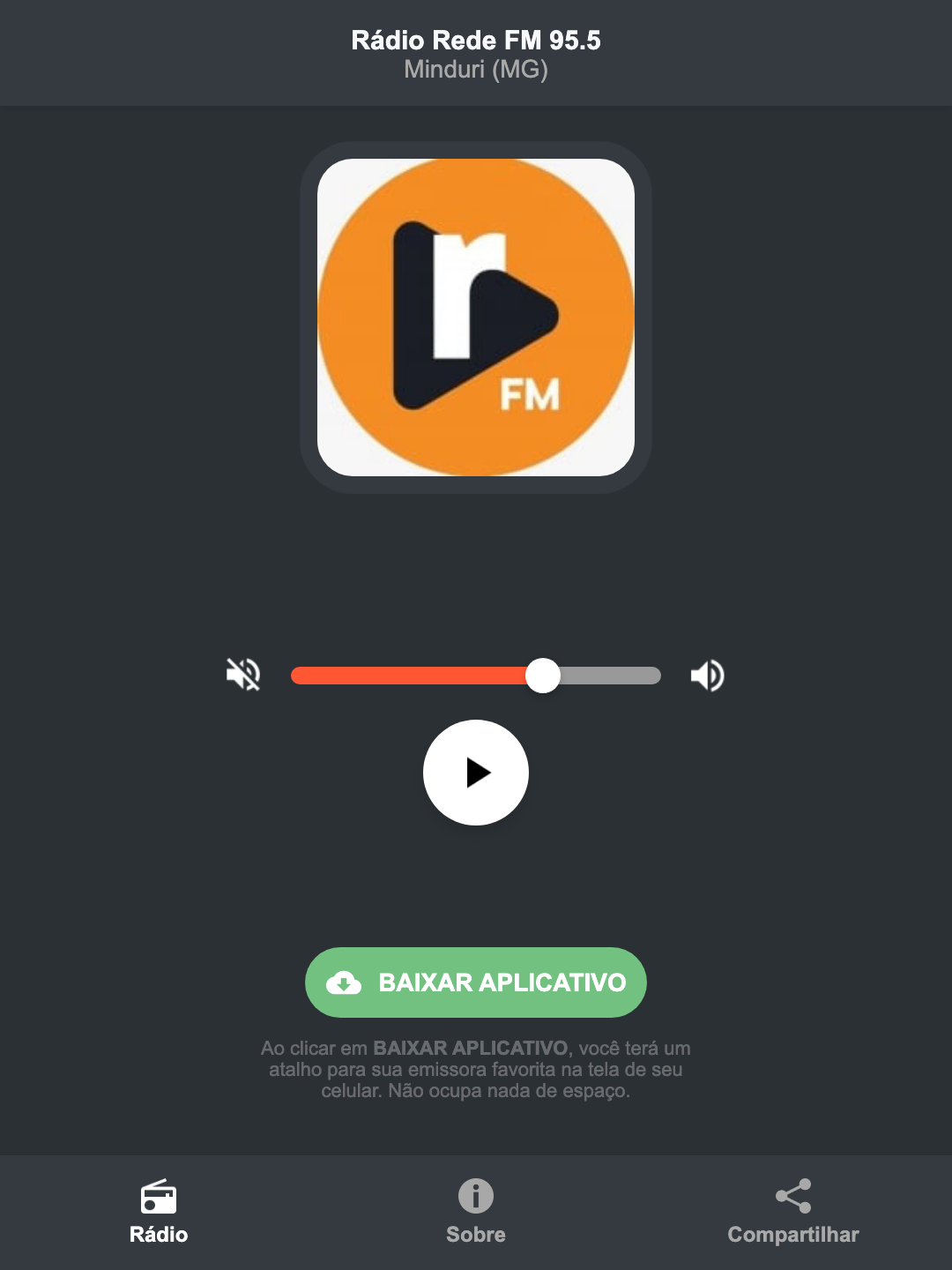 Screenshot do aplicativo da Rádio Rede FM 95.5