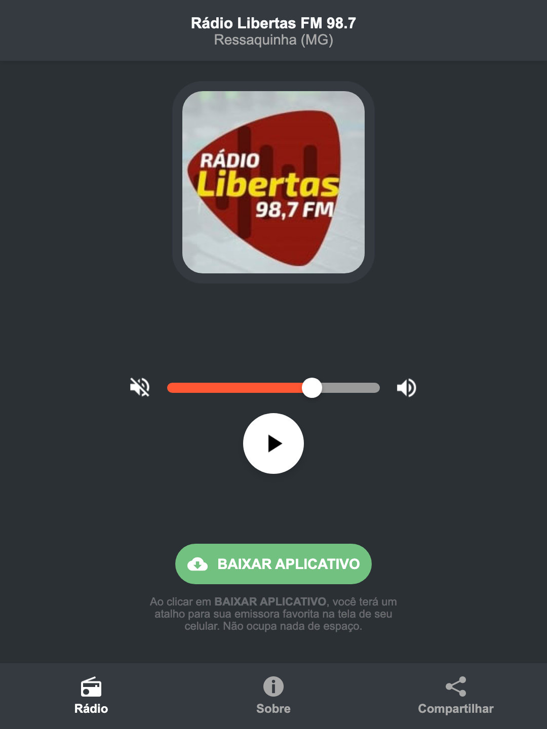 Screenshot do aplicativo da Rádio Libertas FM 98.7