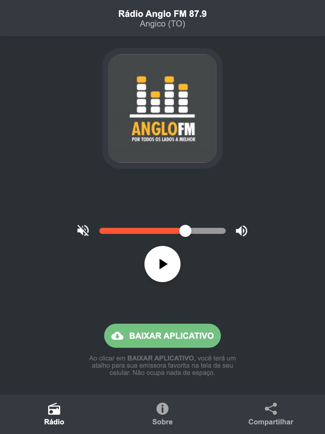 Screenshot do aplicativo da Rádio Anglo FM 87.9
