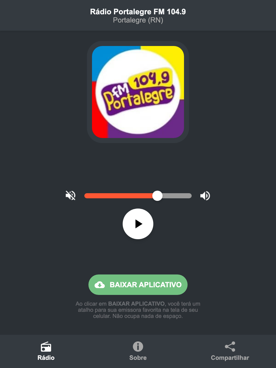 Screenshot do aplicativo da Rádio Portalegre FM 104.9